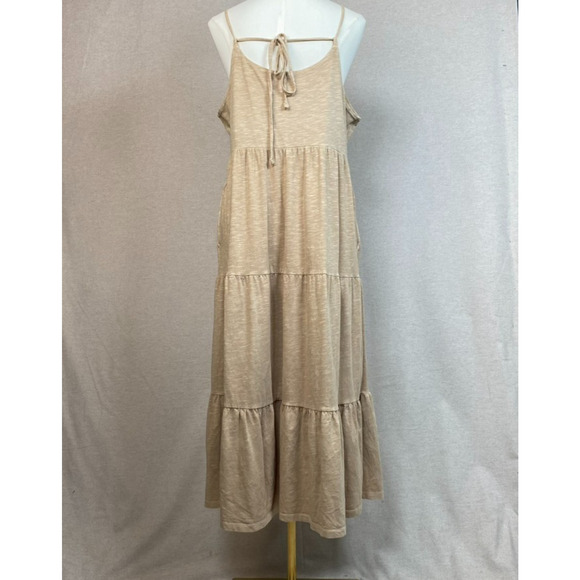 Old Navy Womens Tiered Midi Sundress Size L Boho Neutral Clean Girl Coastal - Picture 5 of 10